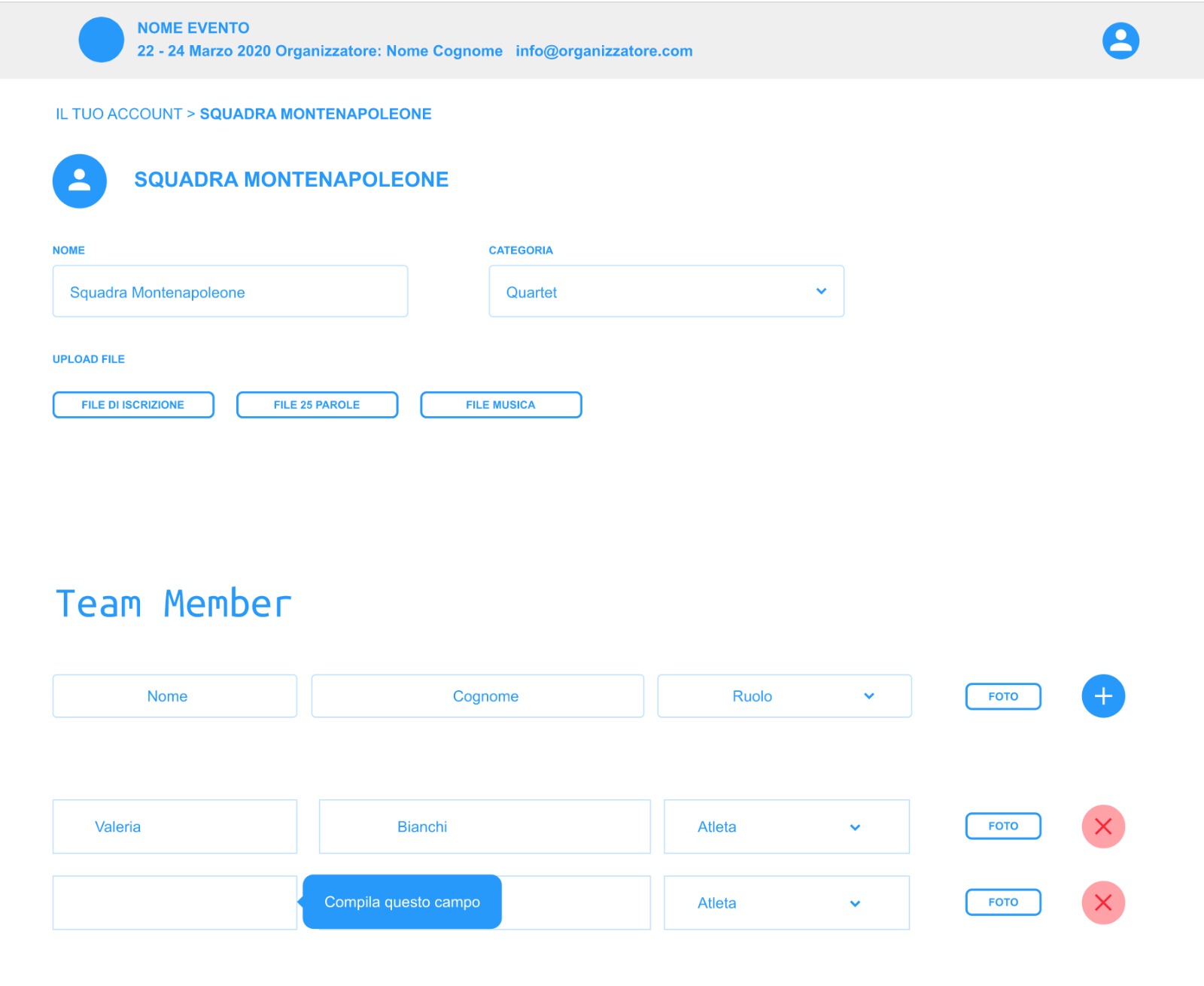 Prototipo Spate — gestione team member